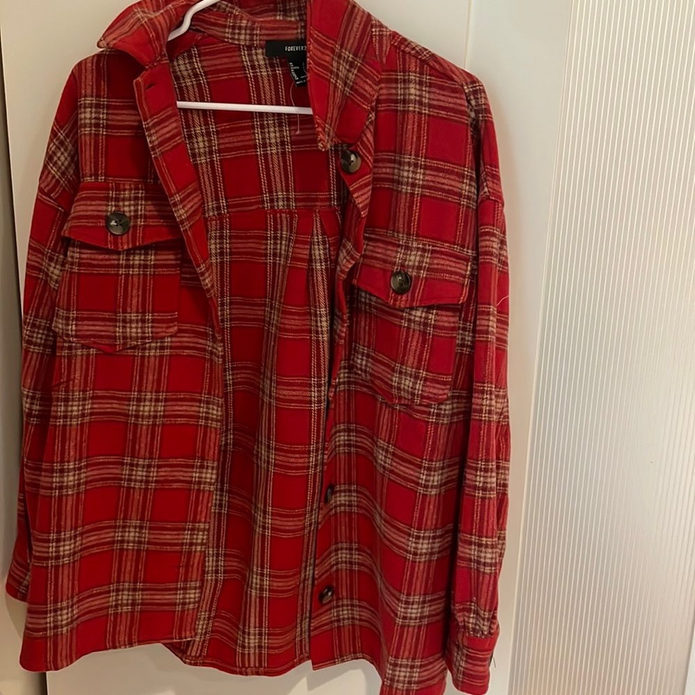Forever 21 Flannel Jacket , red, size: S oversized